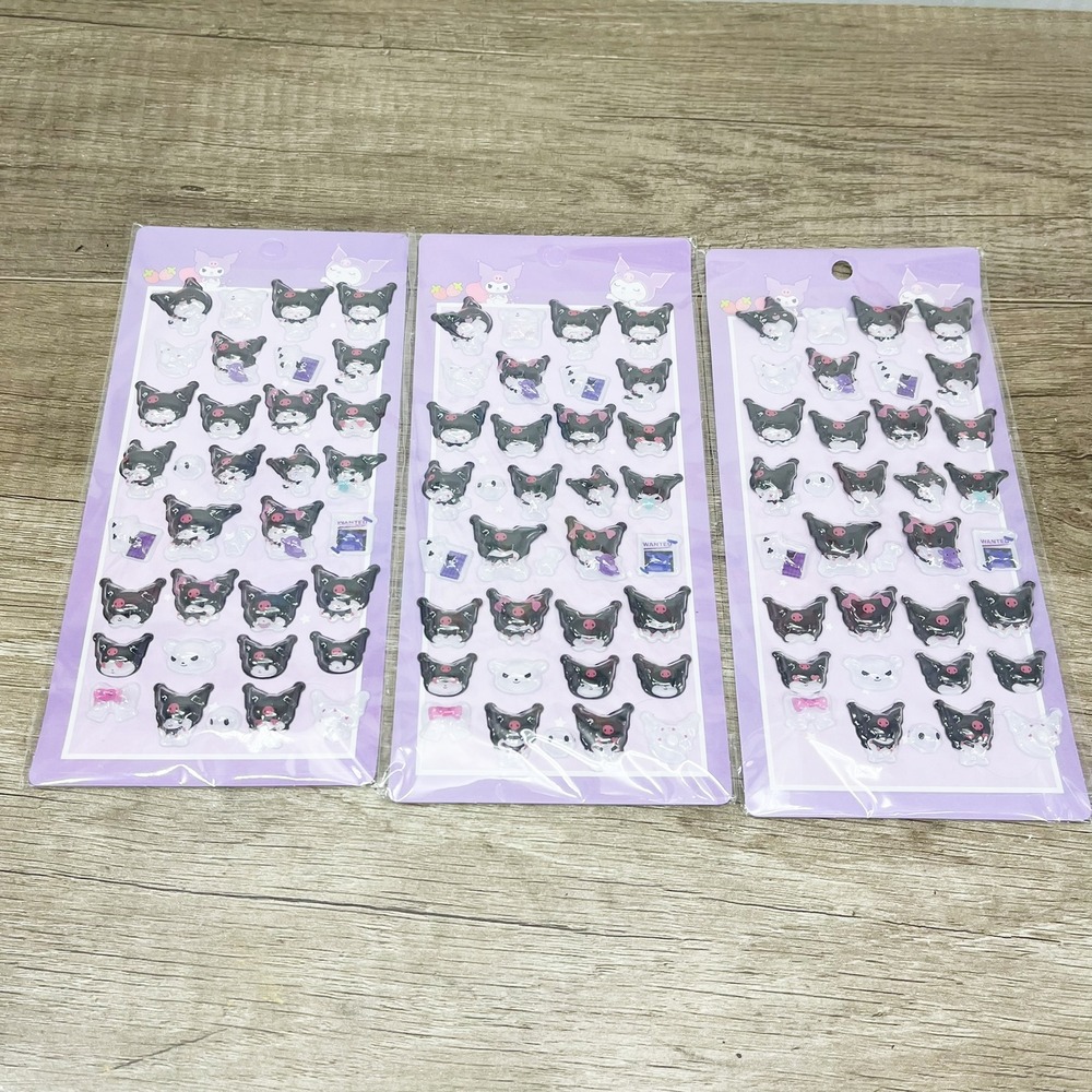 Sanrio Kuromi 3D Puffy Sticker Sheets 3 Pack Black Pink Kawaii Stationery Set